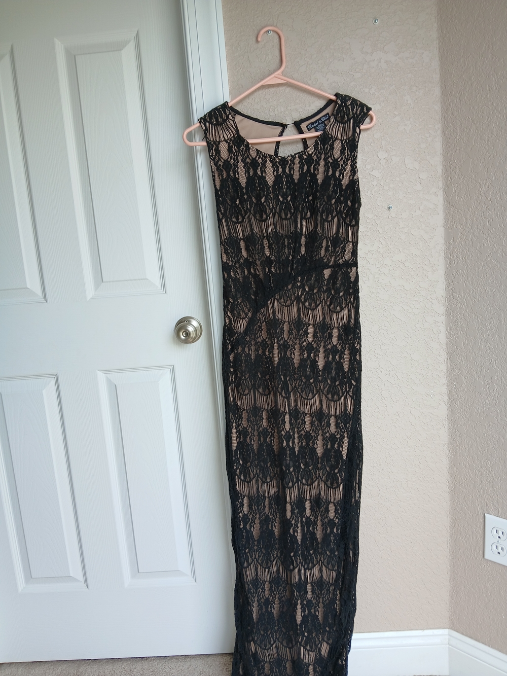 Rachael & Chloe Black Lace Maxi Dress with Nude Lining